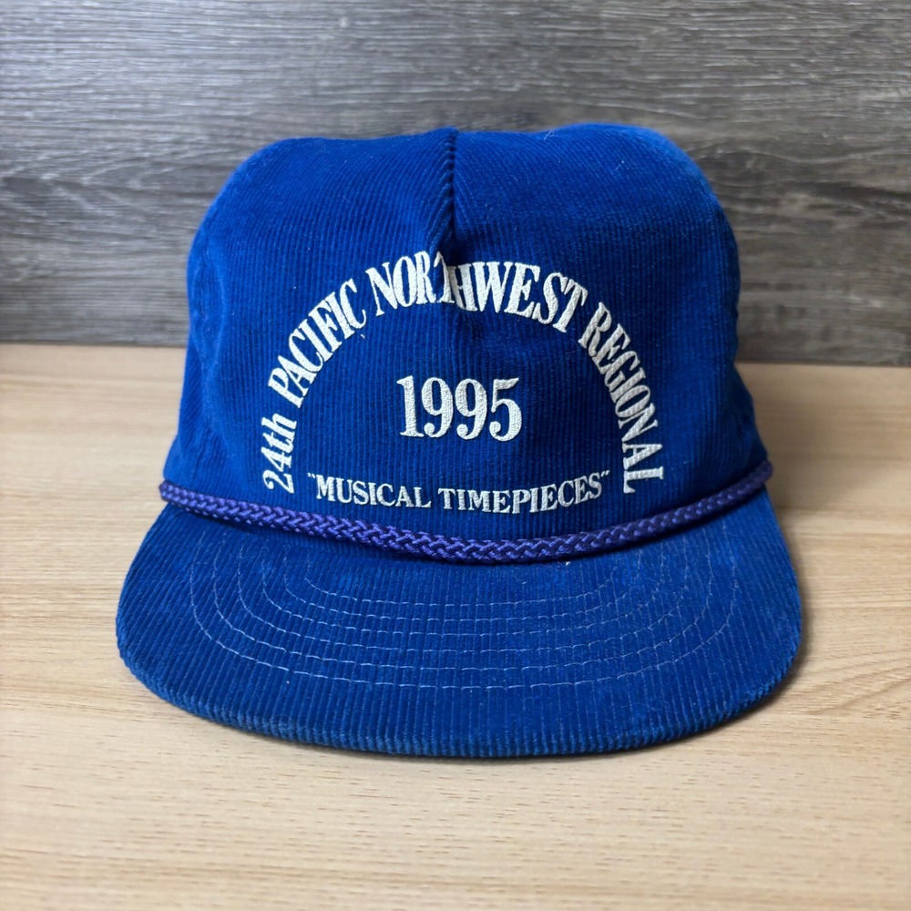 Vintage Musical Timepieces Hat Cap Blue Corduroy Pacific Northwest Regional